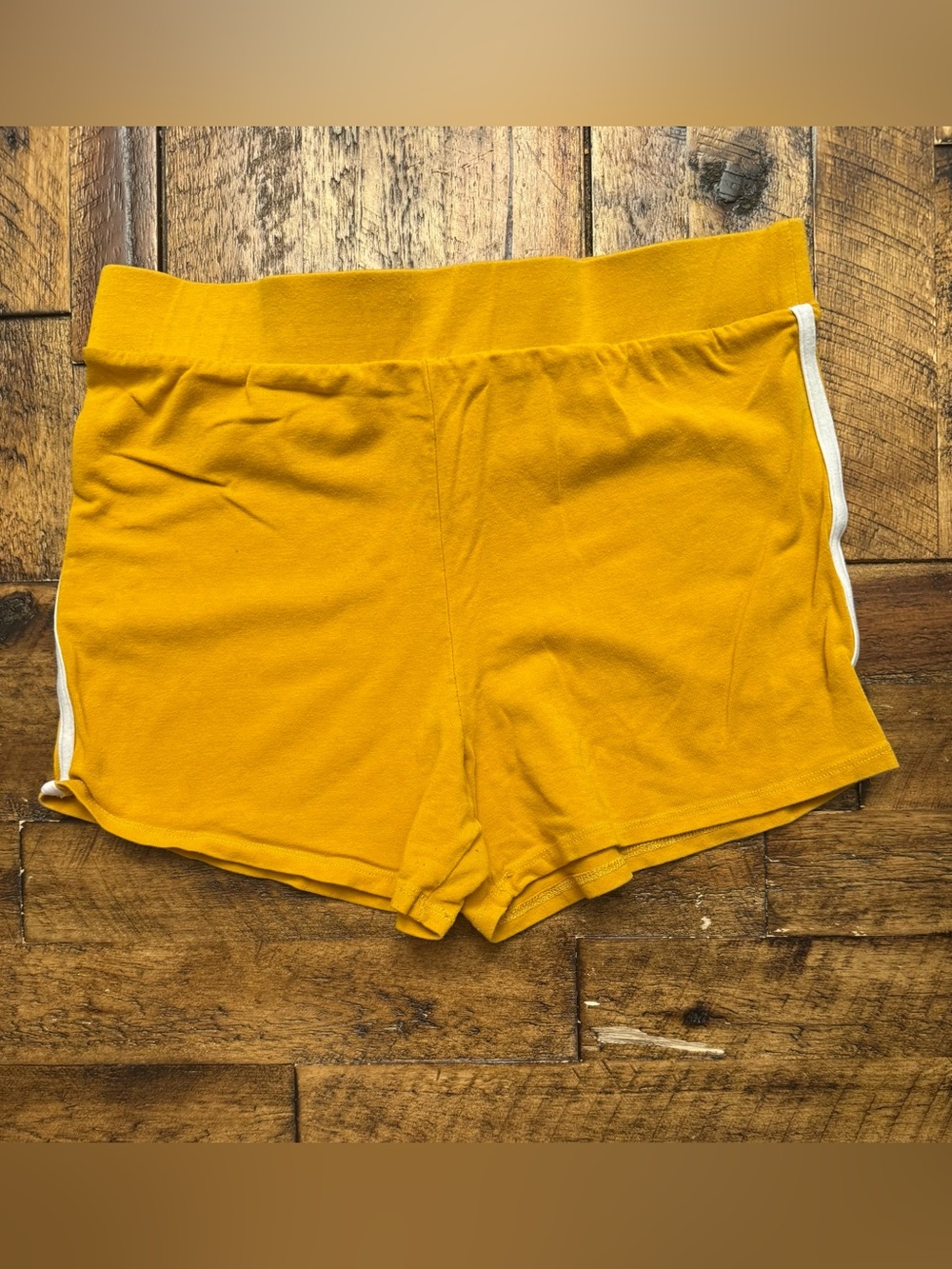 Heart Hips Mustard Yellow Athletic Shorts with White Trim